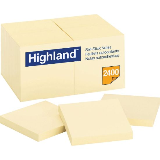 Picture of Highland Self-Sticking Note Pads, 3in x 3in, Yellow, Pack of 24