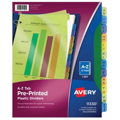 Picture of Avery Preprinted Plastic Dividers, A-Z, 12-Tab,  Multicolor, 1 Set