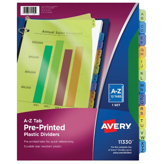 Picture of Avery Preprinted Plastic Dividers, A-Z, 12-Tab,  Multicolor, 1 Set