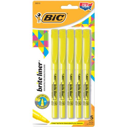 Picture of BIC Brite Liner Highlighters, Chisel Point, Yellow, Pack Of 5 Highlighters