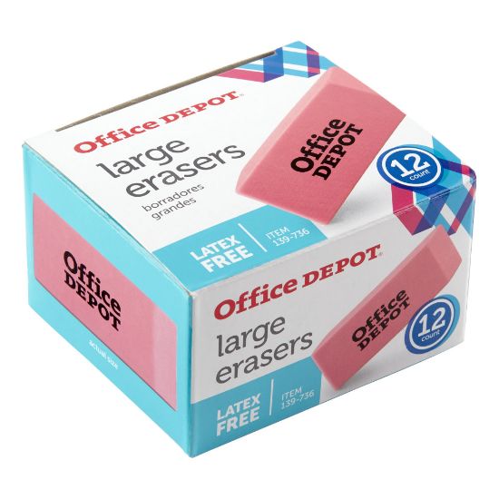 Picture of Office Depot Brand Pink Bevel Erasers, Large, Pack Of 12