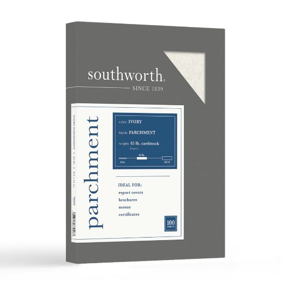 Picture of Southworth Parchment Specialty Paper, 8 1/2in x 11in, 65 Lb, Ivory, Pack Of 100