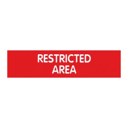 Picture of Cosco Engraved "Restricted Area" Sign, 2in x 8in, Red/White