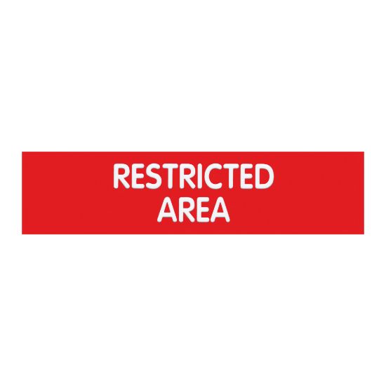 Picture of Cosco Engraved "Restricted Area" Sign, 2in x 8in, Red/White