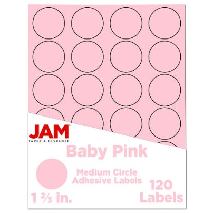 Picture of JAM Paper Circle Labels, 1 2/3in, Baby Pink, 24 Labels Per Sheet, Pack Of 5 Sheets