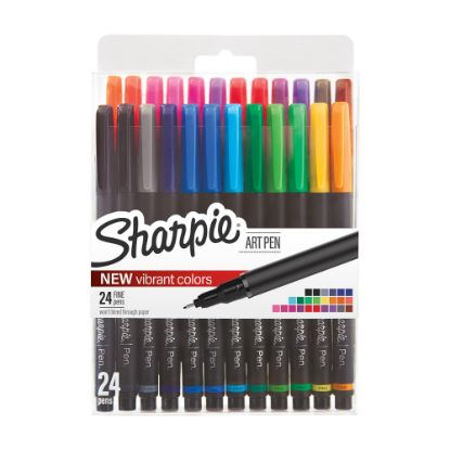 Picture of Sharpie Porous Art Pens, Fine Point, 0.4 mm, Black Barrel, Assorted Ink Colors, Pack Of 24