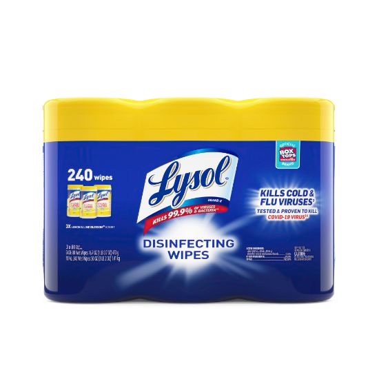 Picture of Lysol Disinfecting Wipes, Lemon & Lime Blossom Scent, 7in x 8in, 80 Wipes Per Canister, Case Of 3 Canisters