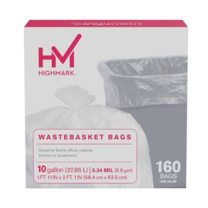 Picture of Highmark Wastebasket Trash Bags, 10 Gallon, Clear, Box Of 160 Bags