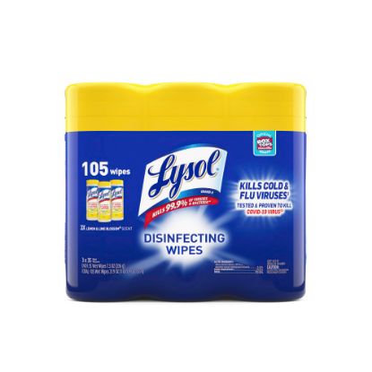 Picture of Lysol Disinfecting Wipes, Lemon & Lime Blossom Scent, 7in x 8in, 35 Wipes Per Canister, Case Of 3 Canisters