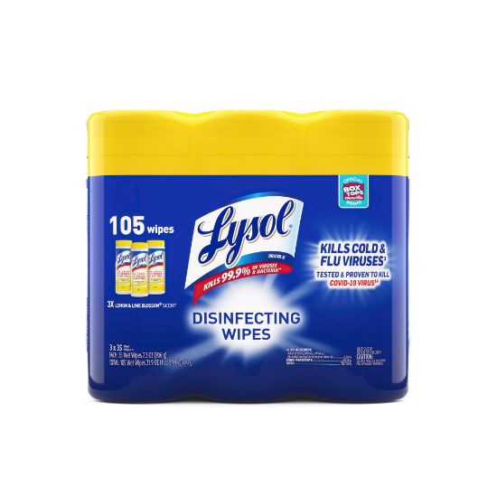 Picture of Lysol Disinfecting Wipes, Lemon & Lime Blossom Scent, 7in x 8in, 35 Wipes Per Canister, Case Of 3 Canisters