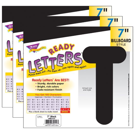 Picture of TREND Ready Letters, 7in, Billboard Uppercase, Black, Set Of 3 Packs