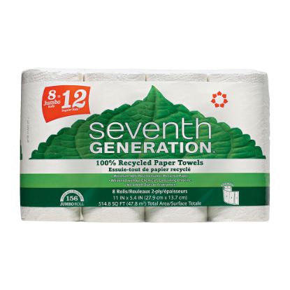 Picture of Seventh Generation 100% Recycled Paper Towels - 2 Ply - 156 Sheets/Roll - White - Paper - Absorbent, Chlorine-free, Chemical-free, Dye-free, Fragrance-free - 156 - 32 / Carton