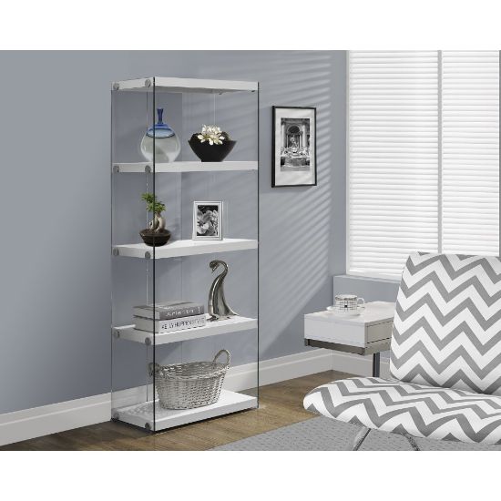 Picture of Monarch Specialties Open-Concept 60inH 5-Shelf Bookcase, Glossy White