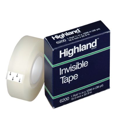 Picture of 3M Highland 6200 Invisible Tape, 3/4in x 1,296, Clear, Pack Of 12