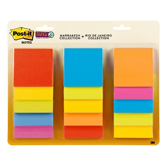 Picture of Post-it Super Sticky Notes, 3 in x 3 in, 15 Pads, 45 Sheets/Pad, 2x the Sticking Power, Playful Primaries and Energy Boost Collections