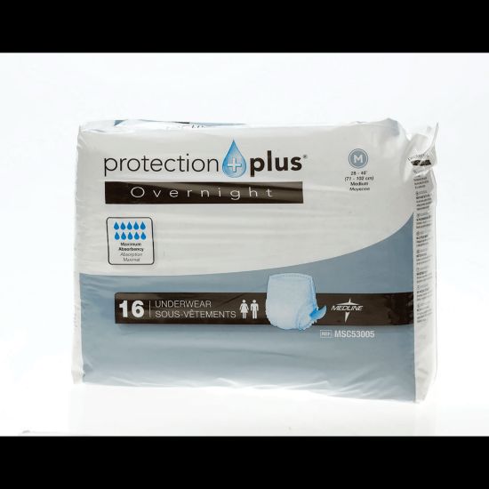 Picture of Protection Plus Overnight Protective Underwear, Medium, 28 - 40in, White, Bag Of 16