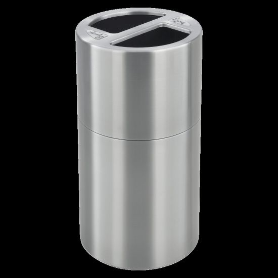 Picture of Safco Round Aluminum Dual Recycling Receptacle, 30 Gallons, 17 1/2in x 32 1/2in, Stainless Steel