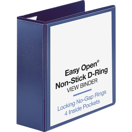 Picture of Business Source Easy-Open View 3-Ring Binder, 4in D-Rings, Navy