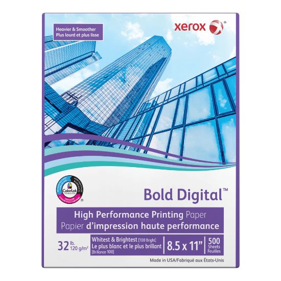 Picture of Xerox Bold Digital Printing Paper, Letter Size (8 1/2in x 11in), 100 (U.S.) Brightness, 32 Lb Text (120 gsm), FSC Certified, Ream Of 500 Sheets