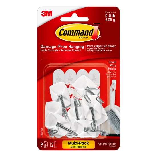 Picture of Command Small Wire Toggle Hooks, 9 Command Hooks, 12 Command Strips, Damage Free Organizing of Dorm Rooms, White