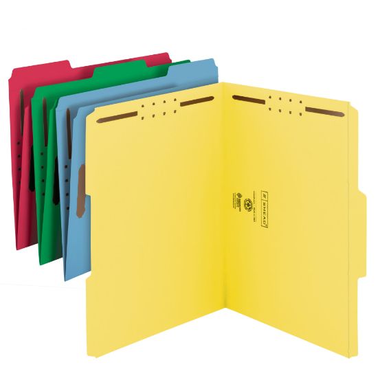 Picture of Smead Color Reinforced Tab Fastener Folders, Letter Size, Assorted Colors, Pack Of 50