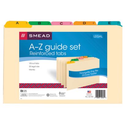 Picture of Smead Legal-Size Manila File Guides, Alphabetical, Assorted Color Tabs, Pack Of 25