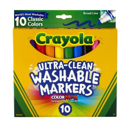 Picture of Crayola Ultra-Clean Washable Markers, Broad Tip, Assorted Classic Colors, Box Of 10