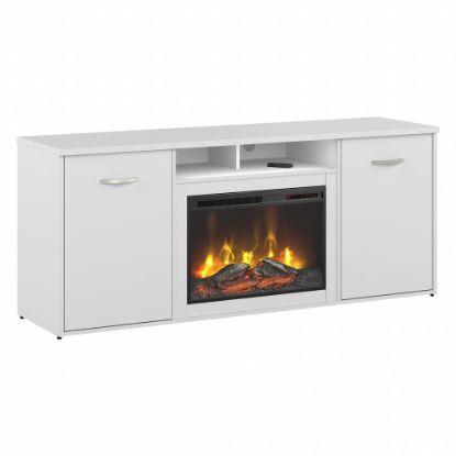 Picture of Bush Business Furniture 72inW Office Storage Cabinet With Doors And Electric Fireplace, White, Standard Delivery