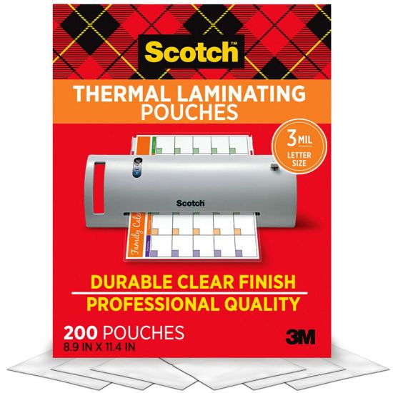 Picture of Scotch Thermal Laminating Pouches, 200 Laminating Sheets, 3 mil., Laminate Business Cards, Banners and Essays, Ideal Office or Back to School Supplies, Fits Letter Size (8.9 in. &times; 11.4 in.) Paper