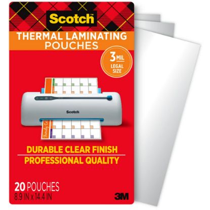 Picture of Scotch Thermal Laminating Pouches, 20 Laminating Sheets, 3 mil., Laminate Business Cards, Banners and Essays, Ideal Office or Back to School Supplies, Fits Legal Size (8.9 in. x 14.4 in.) Paper