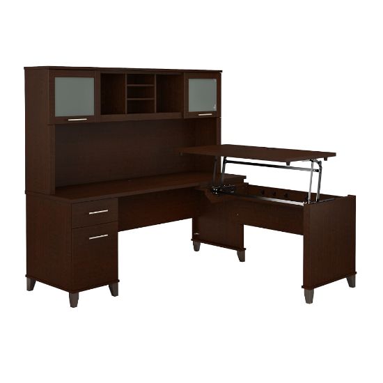 Picture of Bush Furniture Somerset 3 Position Sit to Stand L Shaped Desk With Hutch, 72inW, Mocha Cherry, Standard Delivery