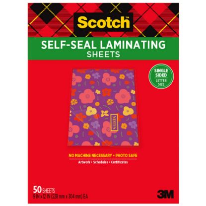 Picture of Scotch Self-Seal Laminating Sheets, 50 Laminating Sheets, Laminate Business Cards, Banners and Essays, Ideal Office or Back to School Supplies, Fits Letter Size (9 in. x 12 in.) Paper