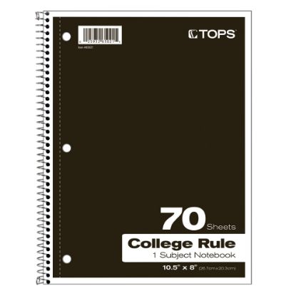 Picture of TOPS Notebook, 8in x 10 1/2in, 1-Subject, College Ruled, 140 Pages (70 Sheets), Assorted Colors