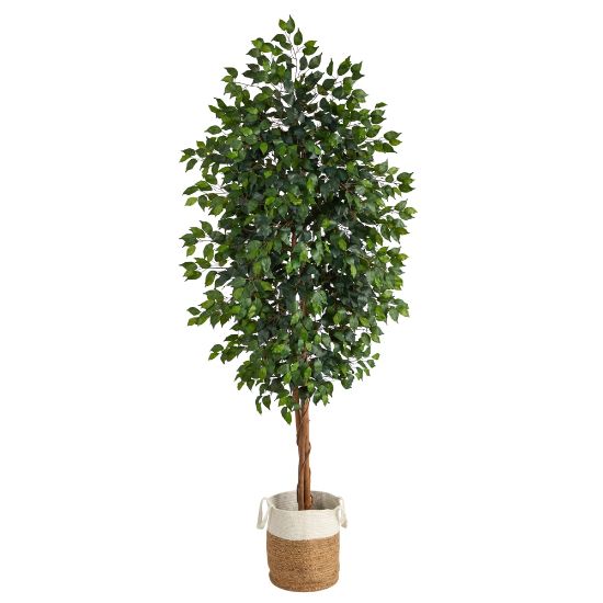 Picture of Nearly Natural Ficus 96inH Artificial Plant With Handmade Jute and Cotton Planter, 96inH x 44inW x 44inD, Green/Natural