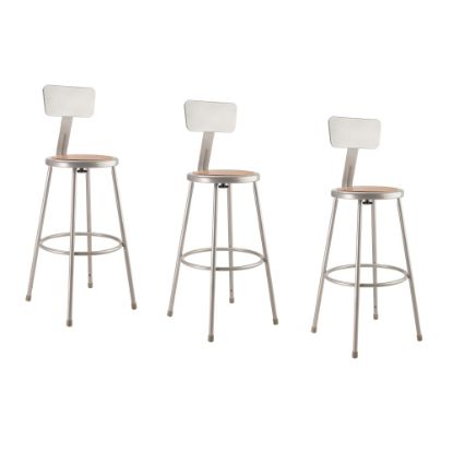 Picture of National Public Seating Hardboard Stools With Backs, 30inH, Gray, Set of 3