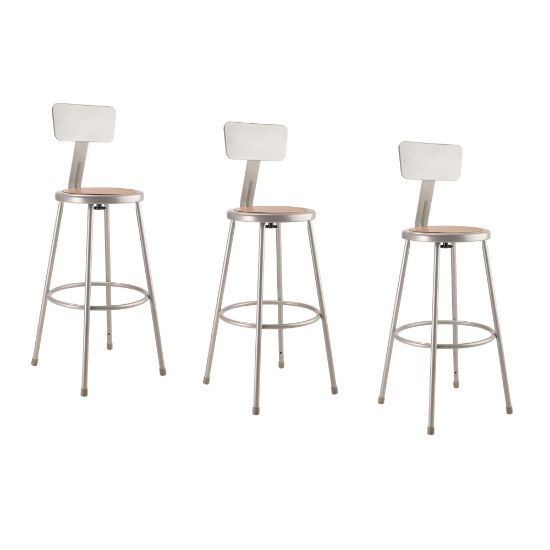 Picture of National Public Seating Hardboard Stools With Backs, 30inH, Gray, Set of 3