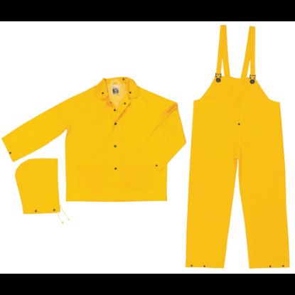 Picture of Three-Piece Rain Suit, Jacket/Hood/Bib Pants, 0.35 mm PVC/Poly, Yellow, 6X-Large