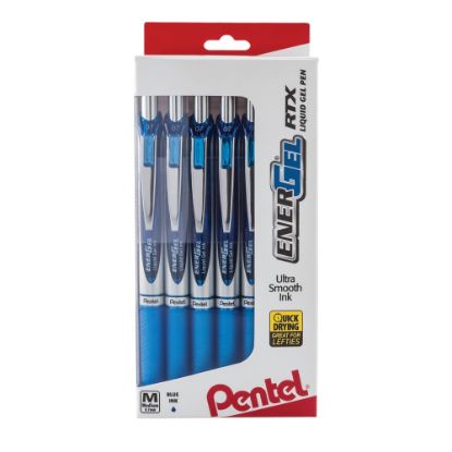 Picture of Pentel EnerGel RTX Retractable Liquid Gel Pens, Medium Point, 0.7 mm, 54% Recycled, Blue Barrel, Blue Ink, Pack Of 12 Pens