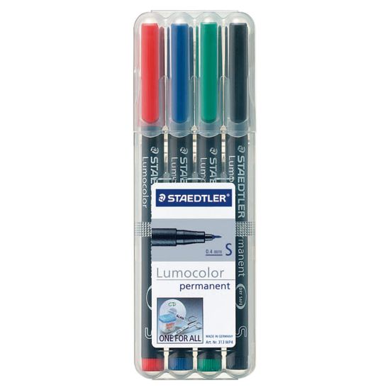 Picture of Staedtler Lumocolor Permanent Markers, Fine Point, Black Barrel, Assorted Ink, Pack Of 4