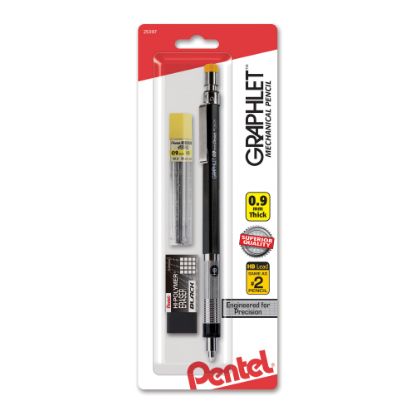 Picture of Pentel Graphlet Mechanical Pencil with Lead and Eraser Set, 0.9mm, #2 Lead, Black Barrel