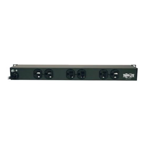 Picture of Tripp Lite Power Strip Rackmount Metal 120V 5-15R 6 Rear Face Outlet 1URM - Power strip (rack-mountable) - AC 120 V - input: NEMA 5-15 - output connectors: 6 (NEMA 5-15) - 1U - 19in - 15 ft cord - black