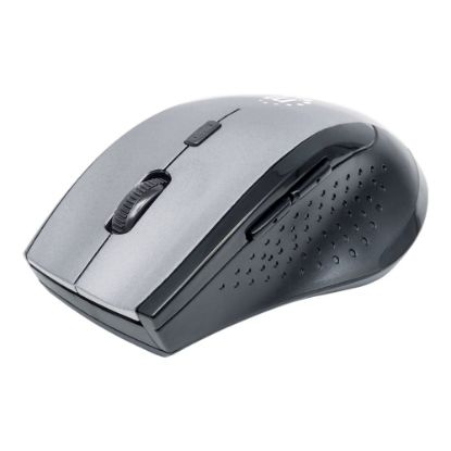 Picture of Manhattan Curve Wireless Mouse, Grey/Black, Adjustable DPI (800, 1200 or 1600dpi), 2.4Ghz (up to 10m), USB, Optical, Five Button with Scroll Wheel, USB micro receiver, 2x AAA batteries (included), Low friction base, Three Year Warranty, Blister