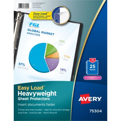 Picture of Avery Heavyweight Easy Load Sheet Protectors, 8-1/2in x 11in, Diamond Clear, 25 Document Protectors