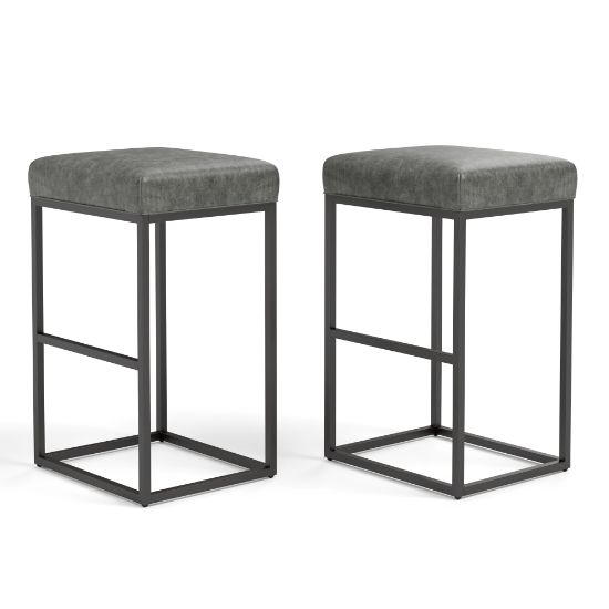 Picture of ALPHA HOME Faux Leather Bar Stools, Gray/Black, Set Of 2 Stools