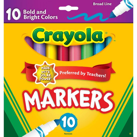 Picture of Crayola Bold And Bright Broad Line Markers, Conical Point, White Barrel, Assorted Ink Colors, Box Of 10 Markers