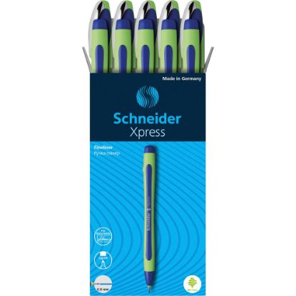 Picture of Rediform Schneider Xpress Premium Fineliner Pens, Fine Point, 0.8 mm, Blue/Green Barrel, Blue Ink, Pack Of 10 Pens