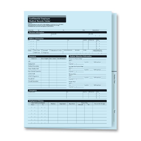 Picture of ComplyRight Expanded Confidential Employee Medical Records Folders, 9-3/8in x 11-3/4in x 1/2in, Blue, Pack Of 25