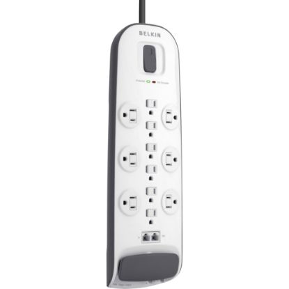 Picture of Belkin 12-outlet Surge Protector with 8 ft Power Cord with Cable/Satellite Protection - 12 x AC Power - 1875 VA - 3996 J - 125 V AC Input - Cable TV/Satellite, Phone - 8 ft - External