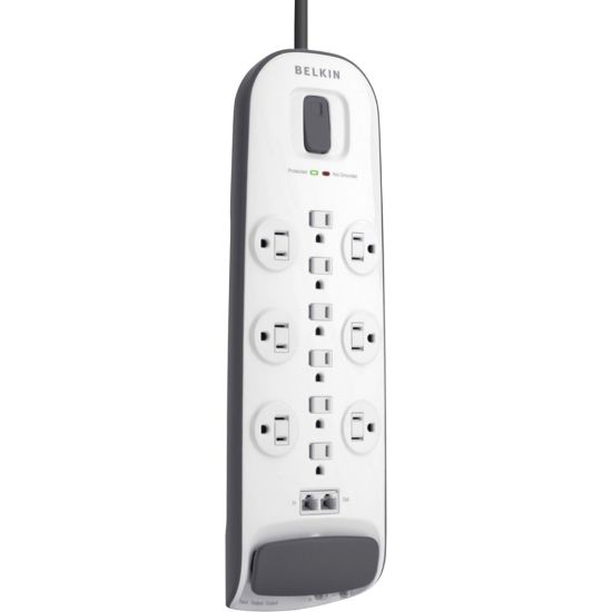 Picture of Belkin 12-outlet Surge Protector with 8 ft Power Cord with Cable/Satellite Protection - 12 x AC Power - 1875 VA - 3996 J - 125 V AC Input - Cable TV/Satellite, Phone - 8 ft - External