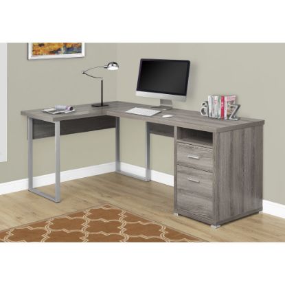 Picture of Monarch Specialties 79inW L-Shaped Corner Desk With 2 Drawers, Dark Taupe